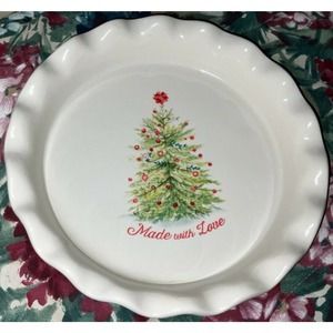 PIONEER WOMAN Pie Baking Dish 9” Quiche Pan Made With Love Holiday Cheer Xmas